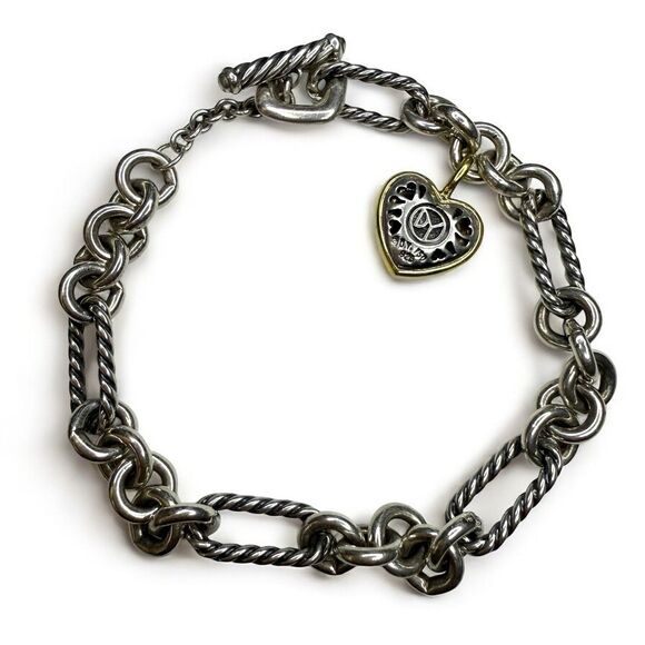 David Yurman Estate Sterling & 18k Paperclip Heart Size 7 Inch Bracelet - Picture 1 of 8